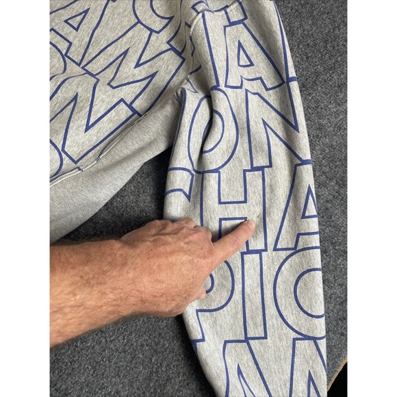 CHAMPION Reverse Weave Hoodie Mens Medium Sweatshirt All Over Print Sweater Gray - Picture 3 of 16